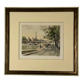 Mid-20th Century Print of Paris Riverfront, Framed For Sale