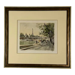 Mid-20th Century Print of Paris Riverfront, Framed
