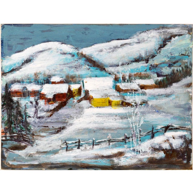 American "Winter Eve" Snow in Santa Fe New Mexico - Oil on Paper by Jina P. De Amusategui For Sale - Image 3 of 6