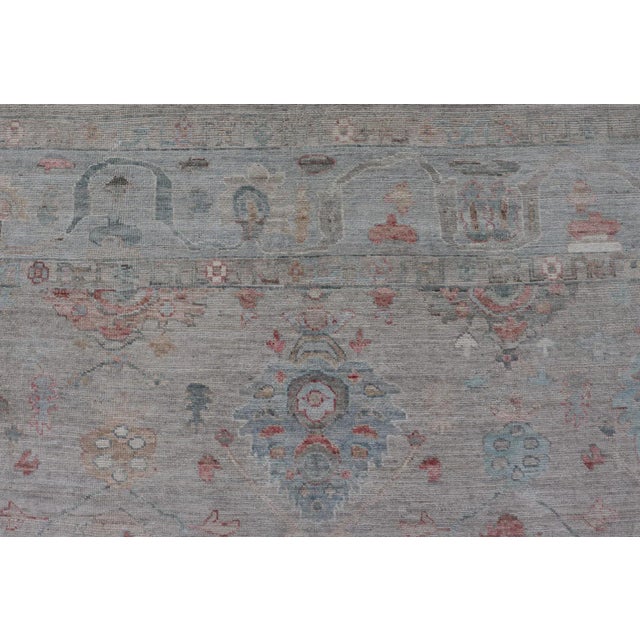 2020s Modern All-Over Floral Oushak With Sand Background and Muted Accent Colors For Sale - Image 9 of 13