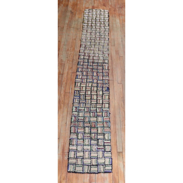 Skinny Vintage American Hooked Runner - 1'6" x 11'7" For Sale - Image 16 of 18