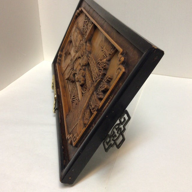 Chinese Vintage Asian Framed Carved Panel For Sale - Image 3 of 12