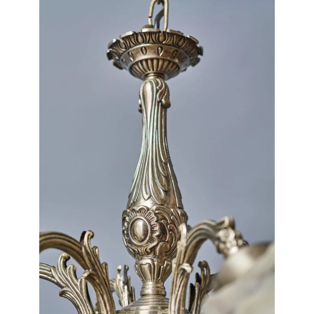 Metal White Brass 12-Arm Chandelier with Rose-Shaped Glass Shades For Sale - Image 7 of 11