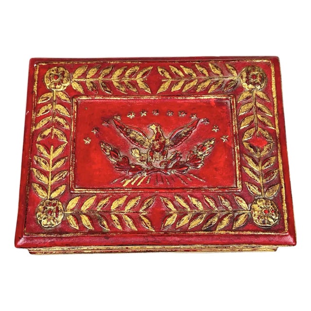 Vintage Red and Gold Neoclassical Design Italian Florentine Box For Sale