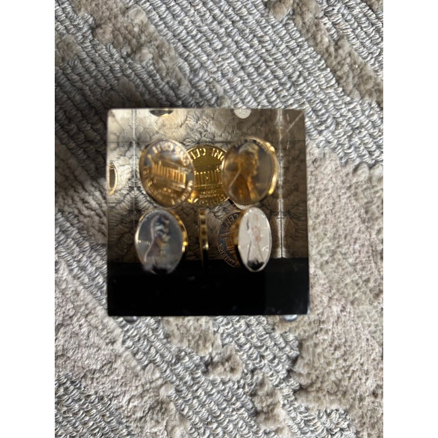 Pop Art Pop Art Lucite Cube With Pennies, 1972 For Sale - Image 3 of 8