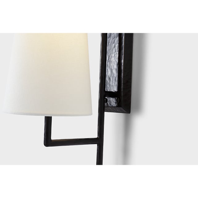 Ashton Large Single Sculpted Sconce in Aged Iron with Linen Shade Designer: Chapman & Myers Finish: Aged Iron Height: 20"...