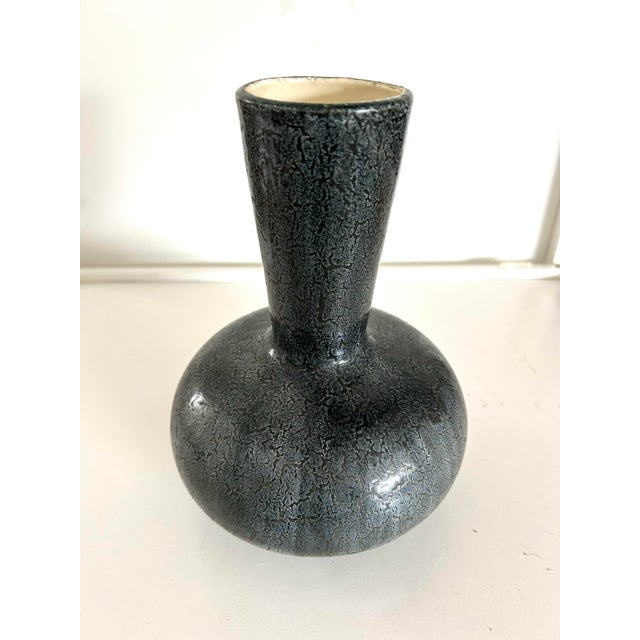 Midcentury Signed "Eme" Crackle Glaze Ceramic Vase 9"H X 7"D X 2.5"D Top