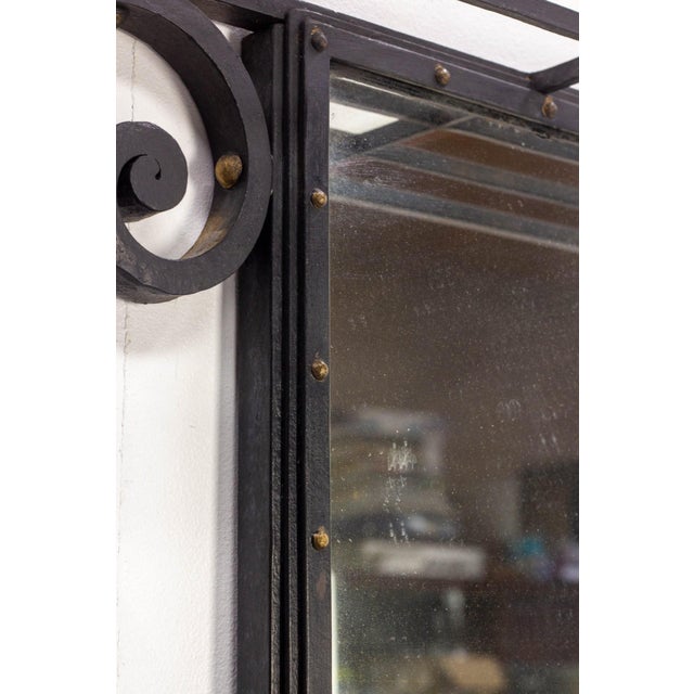 Metal French Wall Coat Hat Rack Stand in Wrought Iron with Mirror, 1950s For Sale - Image 7 of 9