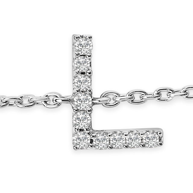 Contemporary 10K White Gold Diamond Accent "L" Initial Charm and Link Bracelet For Sale - Image 3 of 6