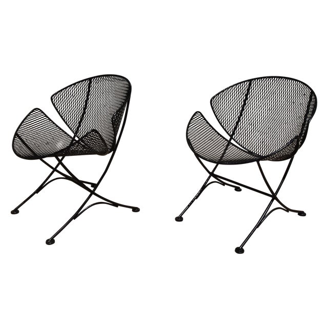 Salterini "Slice' Wrought Iron Chairs - Pair | Chairish