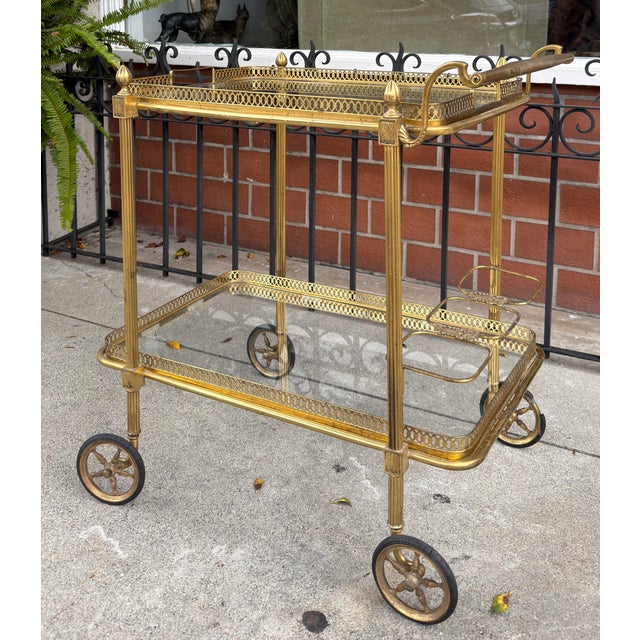 Vintage Maison Jansen Brass Drinks Trolley Bar Cart For Sale - Image 12 of 13