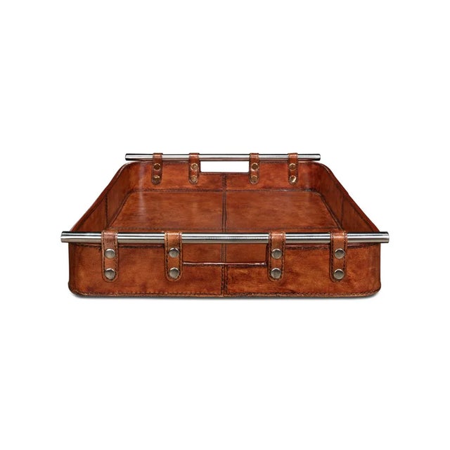 Brown Tobacco Brown Leather Tray For Sale - Image 8 of 9