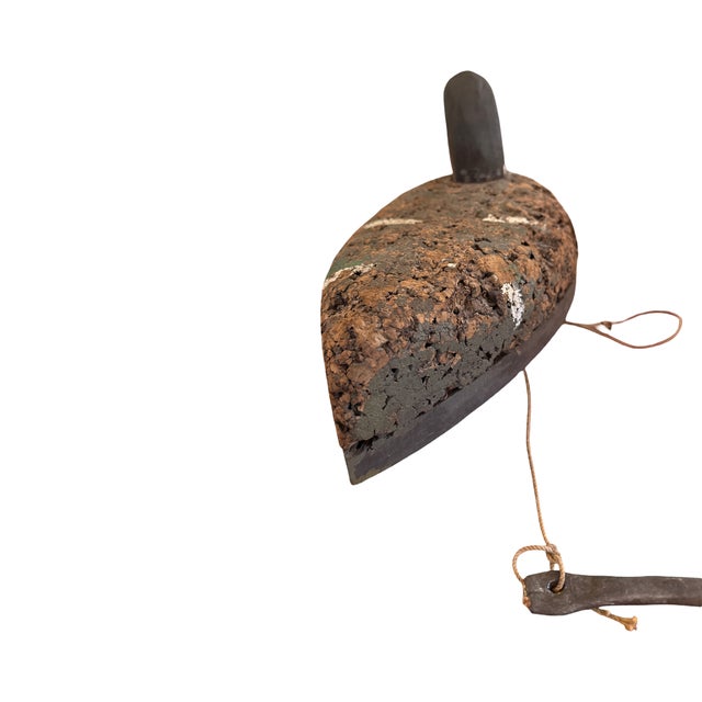 Early 20th Century Early 20th Century American Folk Art Cork Duck Decoy With Original Attached Weight and Line For Sale - Image 5 of 9