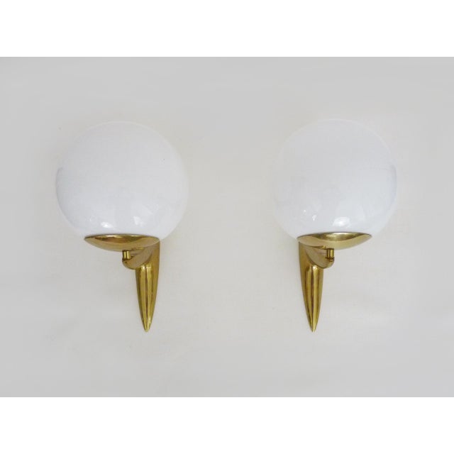 Vintage Wall Lights in Brass and Opaline Glass, 1980s, Set of 2 For Sale - Image 3 of 11