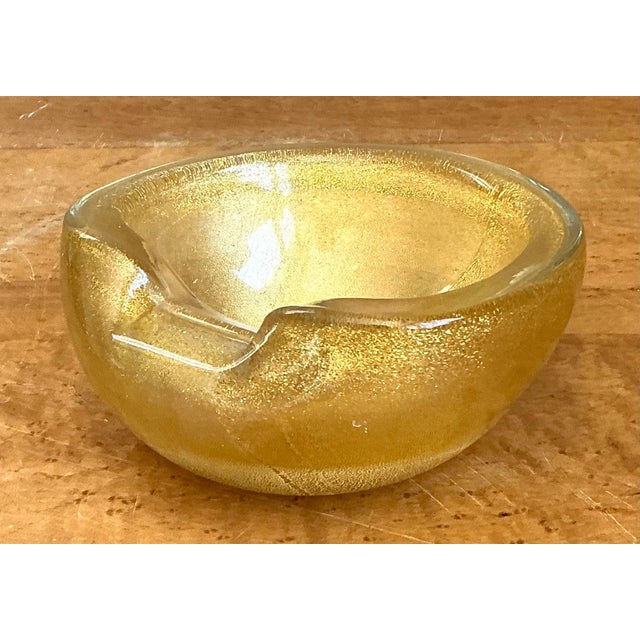 Mid-Century Modern Vintage Murano Gold Flecked Glass Bowl For Sale - Image 3 of 12