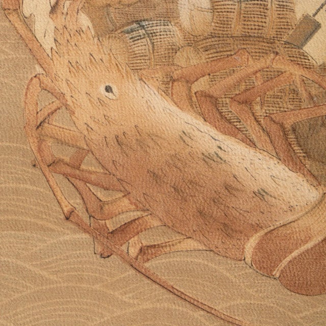1970s 1970s Showa Era Large Japanese Printed Silk Scroll "Lobster Boat" For Sale - Image 5 of 10