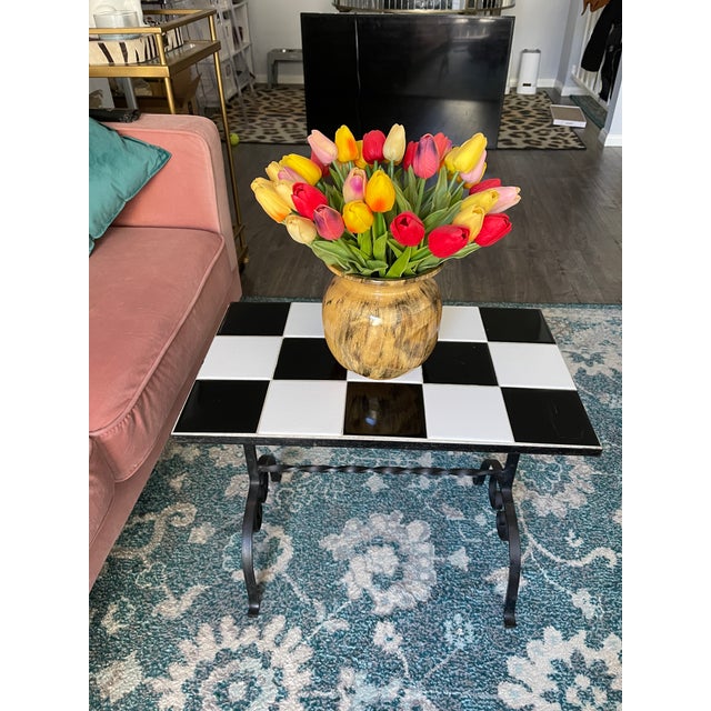 Metal 1960s Mid-Century Modern Black and White Mosaic Tile Side Table For Sale - Image 7 of 8