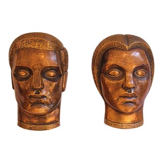 Early 20th Century Art Deco Wall Sculptures With Bronze Metallic Finish- Set of 2 For Sale