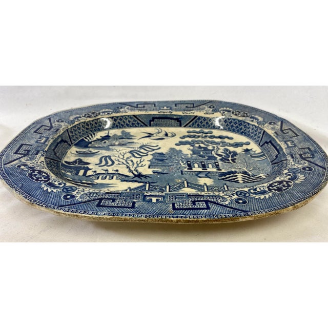 Blue Antique Pearlware Blue Willow Platter Made in England - Circa 19th Century For Sale - Image 8 of 13
