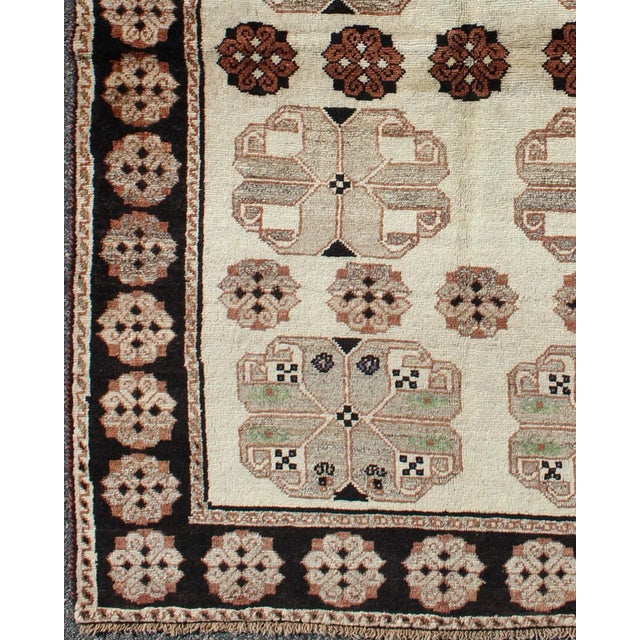 Tribal Persian Gabbeh Vintage Rug With Blossom Medallions in Brown, Ivory, Taupe, Green and Black For Sale - Image 3 of 9