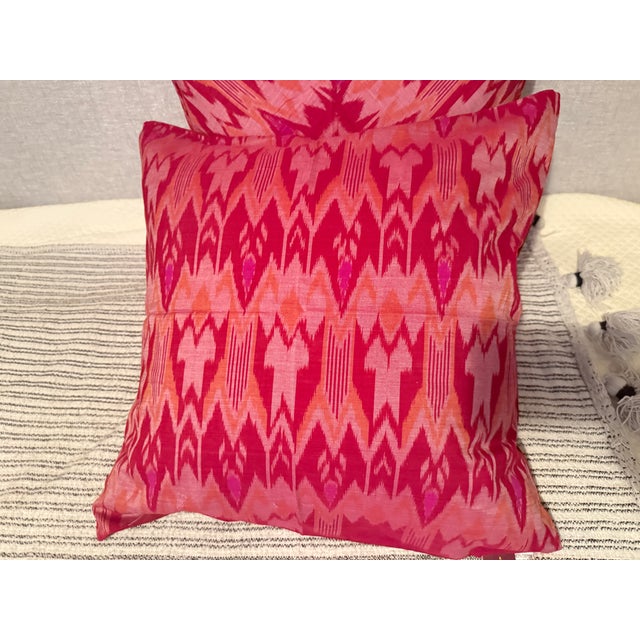 2010s Bohemian Magenta Ikat Pillow Covers From Vietnam- A Pair For Sale - Image 5 of 12