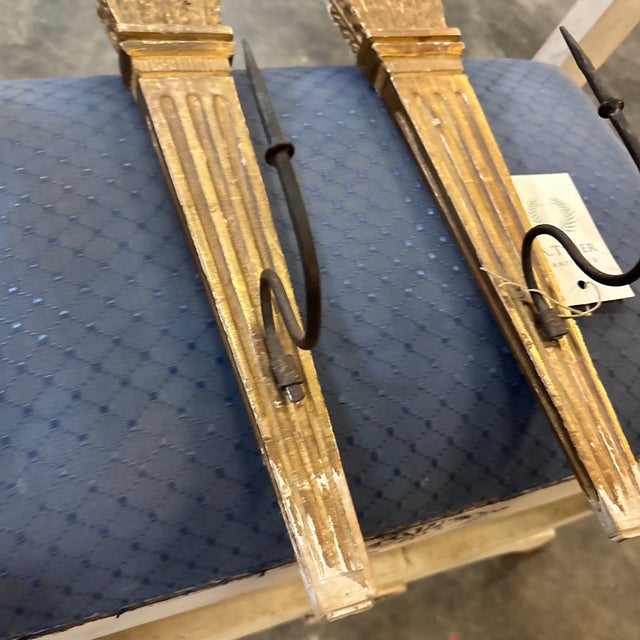 Brass Early 20th Century Pair of Giltwood Italian Wall Prickets For Sale - Image 8 of 12