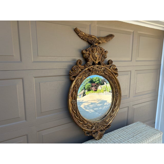 English Large Federal Giltwood Eagle Convex Mirror, 20th Century For Sale - Image 3 of 14