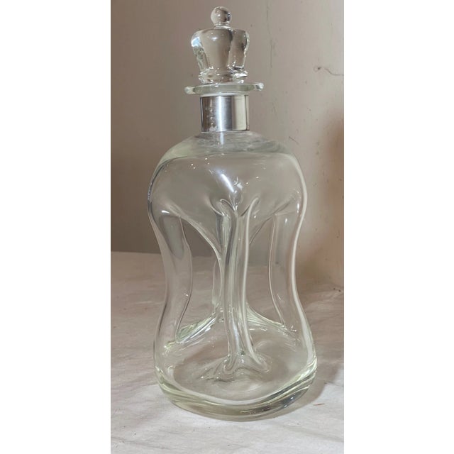 Art Deco Antique E. Dragsted Hand Blown Glass Sterling Silver Glug Glug Liquor Decanter For Sale - Image 3 of 13