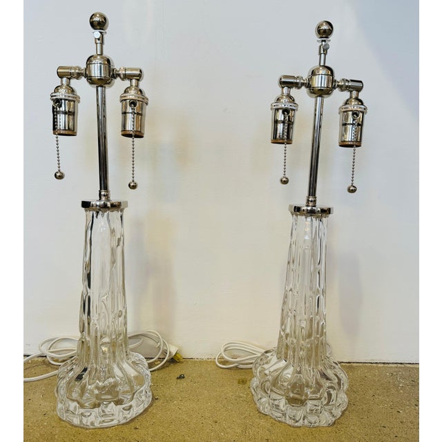Pair of 1950s Swedish Crystal Orrefors Carl Fagerlund Clear Table Lamps For Sale - Image 9 of 11