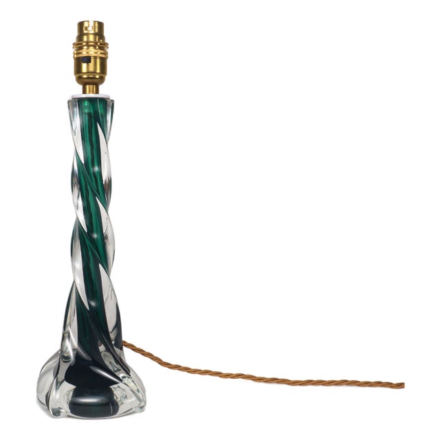 Vintage Swedish Emerald Green Twisted Glass Table Lamp by Flygsfors, 1960s For Sale