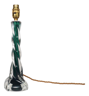 Vintage Swedish Emerald Green Twisted Glass Table Lamp by Flygsfors, 1960s