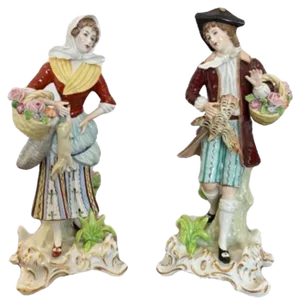 Antique Continental Porcelain Figures, 1890s, Set of 2