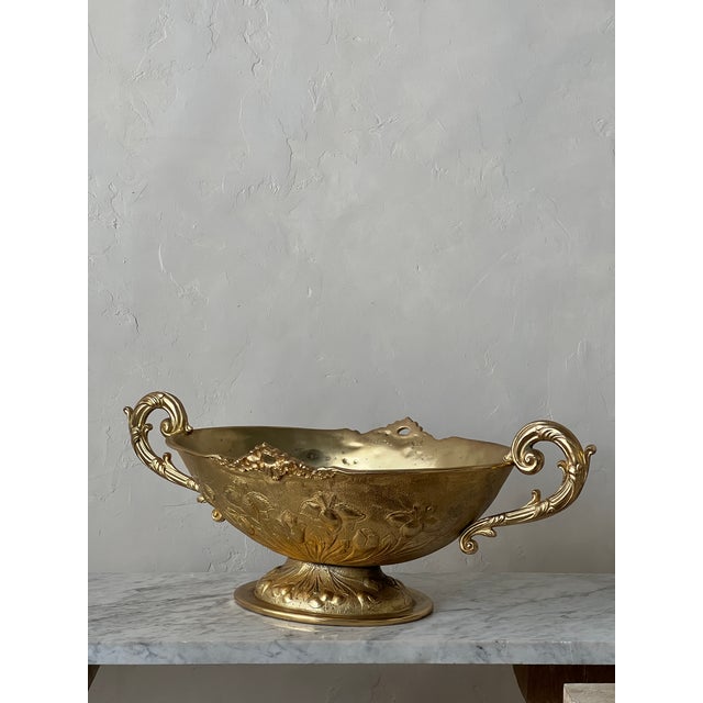 Bronze Mid 20th Century Large Italian Gold Gilt Bronze Handled Bowl For Sale - Image 8 of 9