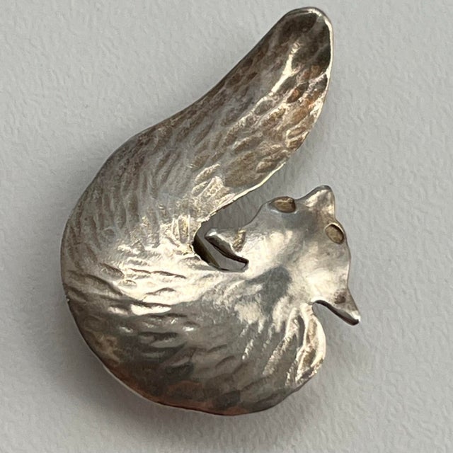 Signed Letti Rapp Swedish Modernist Sterling Silver Fox Brooch Pendant Original Box Ephemera For Sale - Image 6 of 11