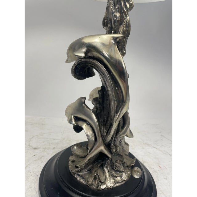 Lamp with Dolphins in Silvertone, 1980s For Sale - Image 6 of 11