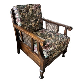 Antique Hardwood and Cane Lounge Chair For Sale