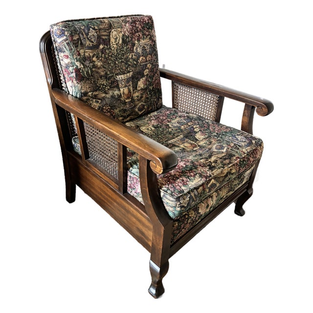 Antique Hardwood and Cane Lounge Chair For Sale