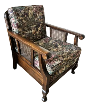 Antique Hardwood and Cane Lounge Chair