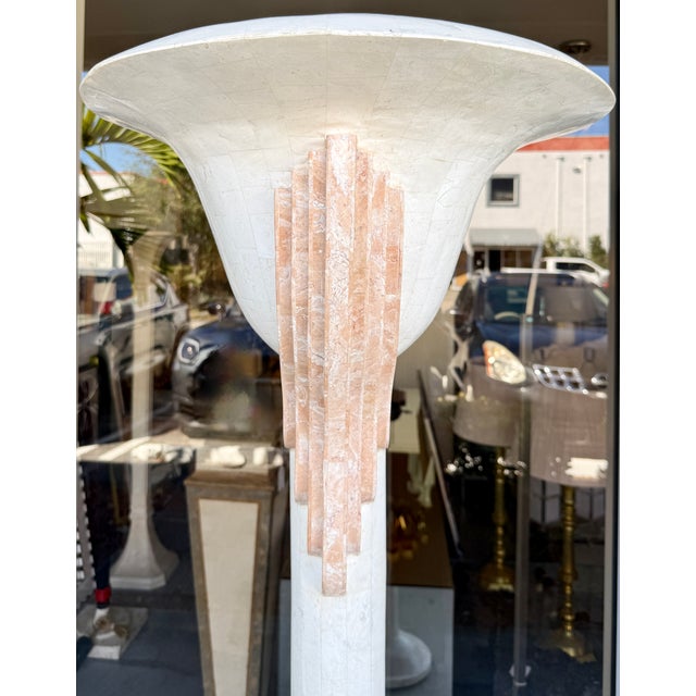 Stone Italian Art Deco Style Tessellated Stone Torchiere From 80's For Sale - Image 7 of 9