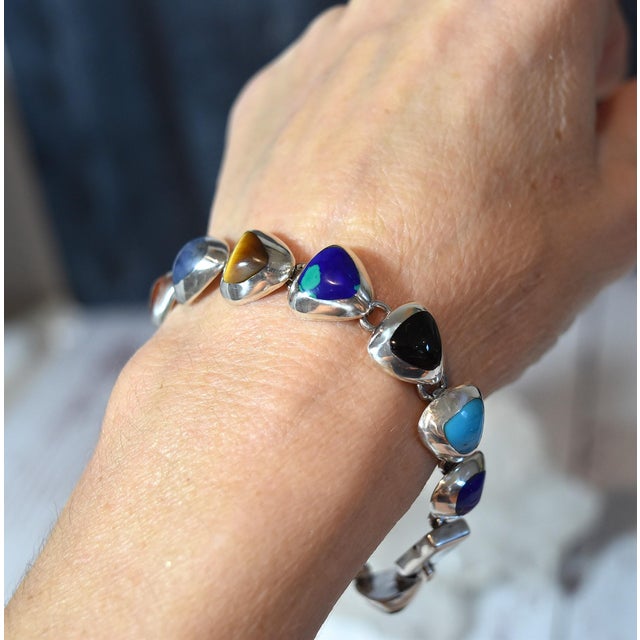 Vintage Mexican 950 Sterling Silver Multi Gemstone Tennis Bracelet For Sale - Image 16 of 17