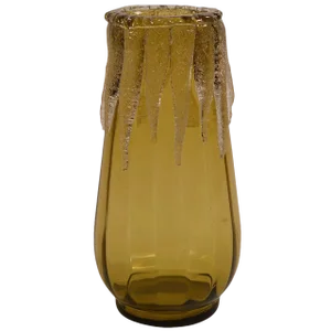 Victorian Art Glass Bowl Amber Glass With Clear "Icicle"" Application