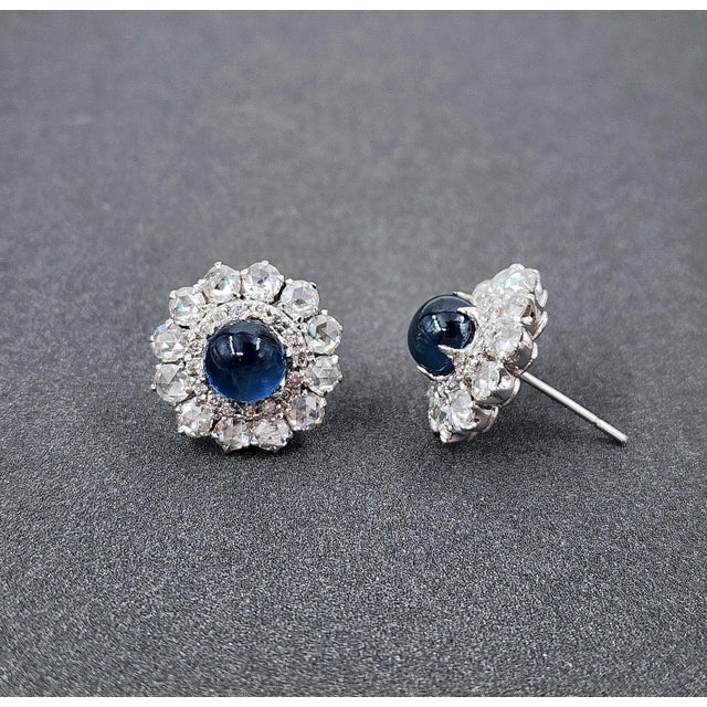 8.19 Ct Cabochon Sapphire & Diamond Earrings - 2 Pieces For Sale - Image 9 of 9