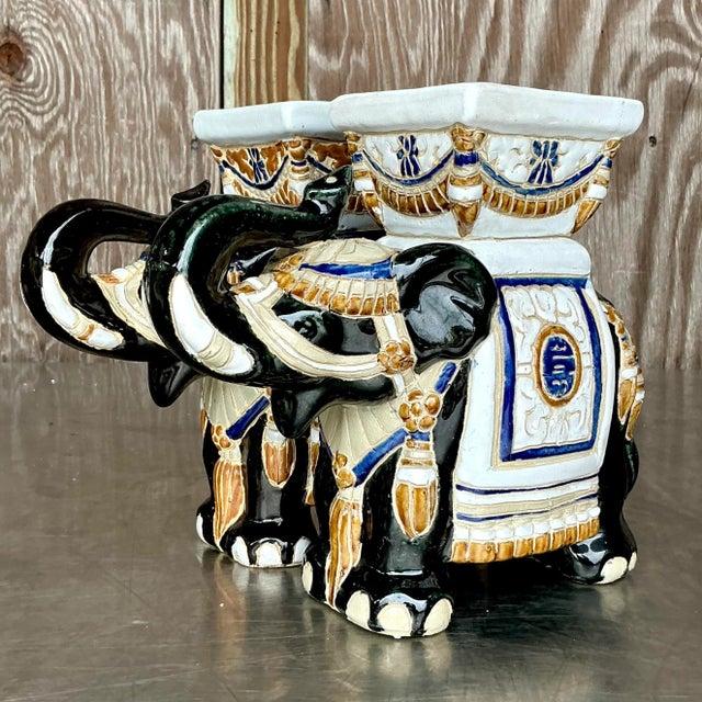Vintage Boho Glazed Ceramic Elephant Planters - Set of 2 For Sale - Image 4 of 5