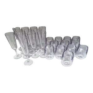 Crate & Barrel Symglass Acrylic Glasses, 12 Stemless and 12 Flutes Set