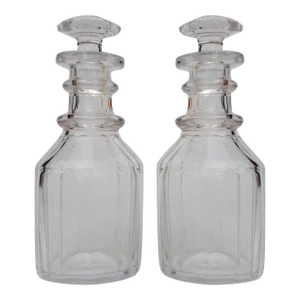 Vintage French, "Baccarat-Style" Individual Crystal Faceted Beveled Cruets Set - Pair