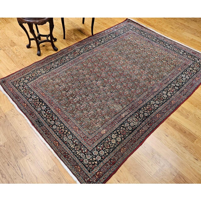 Vintage Persian Qum Area Rug, Hand-Knotted Wool, Allover Paisley Pattern, 5x8, Camel & Red For Sale - Image 14 of 14