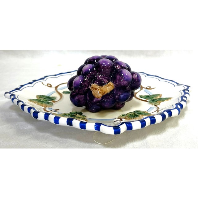 Vintage Bella Casa by Ganz Decorative Majolica Ceramic Grape Plate For Sale - Image 4 of 12