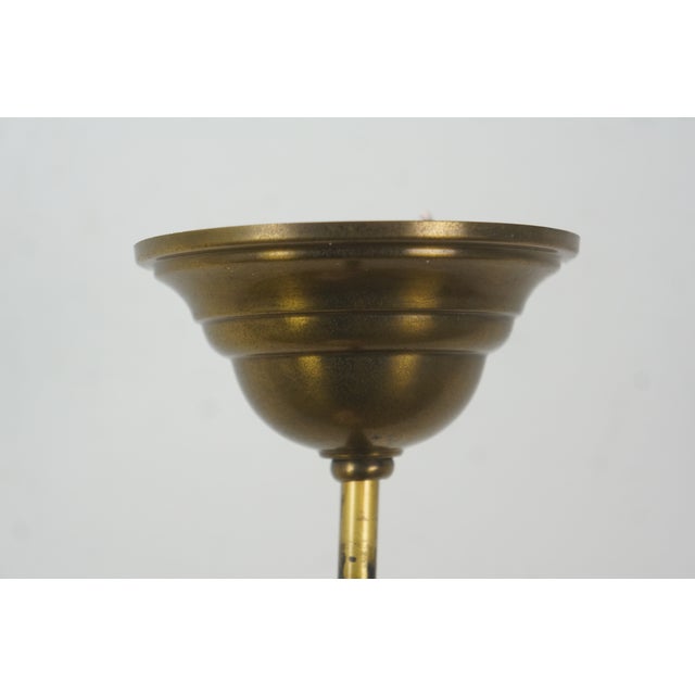 Metal Antique Victorian Brass Milk Glass Stick Pendant Ceiling Light 35" For Sale - Image 7 of 13