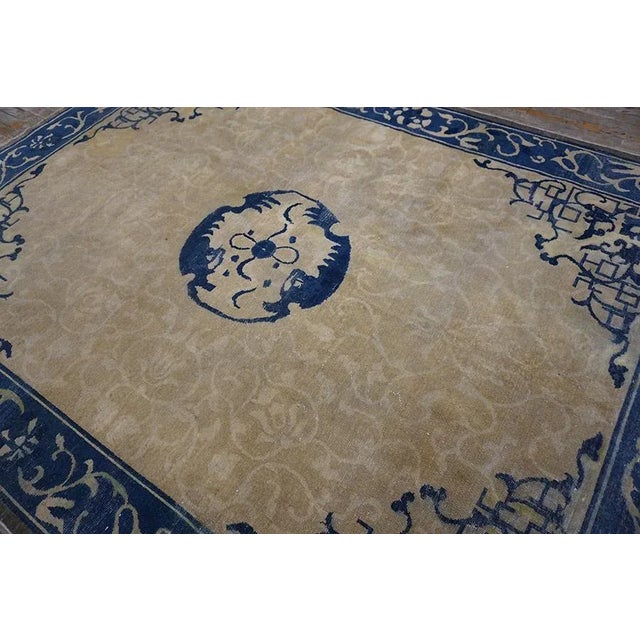 Outstanding Tan Beige Color and Lovely Geometric Design Antique Chinese Peking Rug For Sale In New York - Image 6 of 10