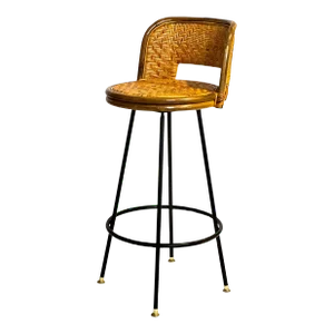 Vintage Mid 20th Century Bamboo and Rattan Swivel Bar Stool